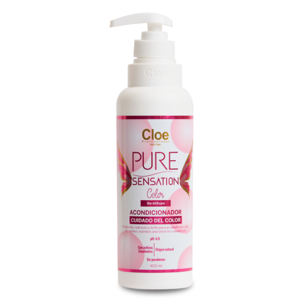 Botella de Acondicionador Cloe Pure Sensation Color de 400ML, ideal para hidratar y mantener el color del cabello teñido.