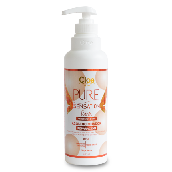Botella de Acondicionador Cloe Pure Sensation Repair de 400ML, ideal para nutrir y reparar el cabello seco o maltratado.