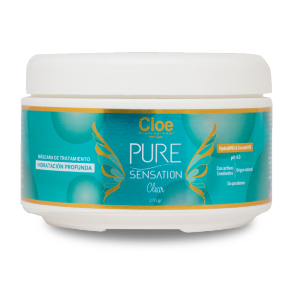 Tarro de Máscara Capilar Cloe Pure Sensation Clear, ideal para hidratación intensiva y reparación profunda.