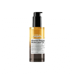 Aceite capilar L'Oréal Absolut Repair Molecular con péptidos para reparar el cabello dañado y controlar el frizz.