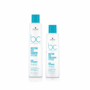 Pack shampoo y acondicionador de la marca Schwarzkopf de la línea Moisture Kick sobre fondo transparente