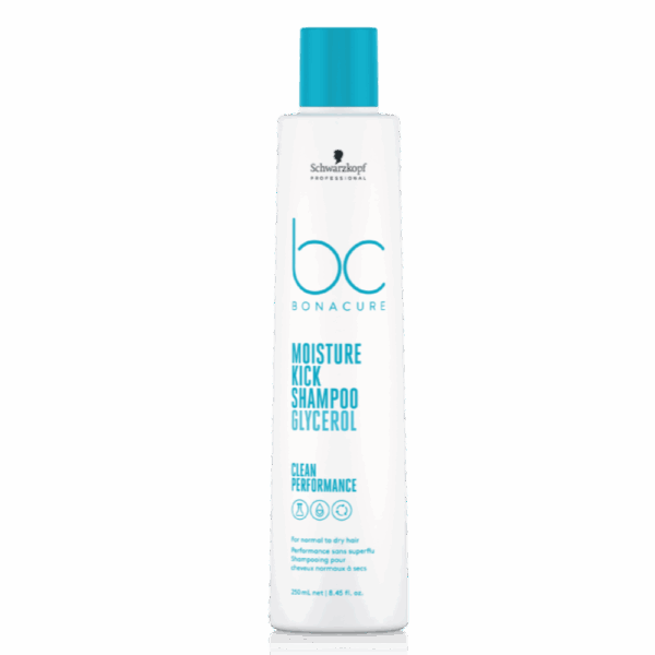 Shampoo de la marca Schwarzkopf de la línea Moisture Kick sobre fondo transparente