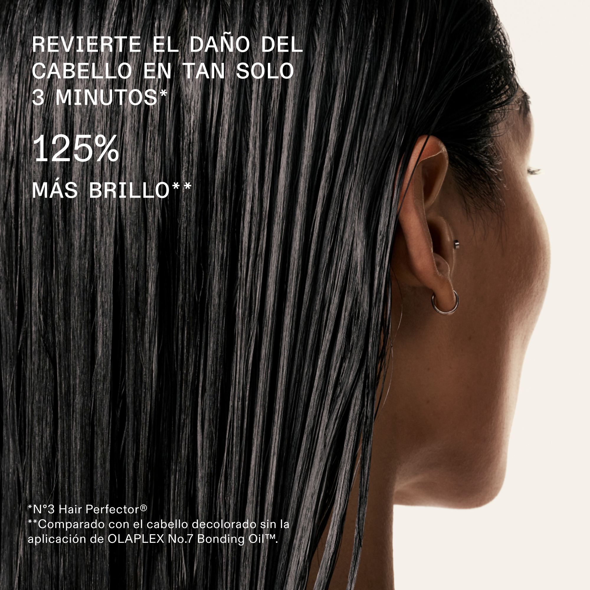 Resultados visibles de la rutina Olaplex: revierte el daño en 3 minutos con Nº.3 y consigue 125% más brillo con Nº.7.