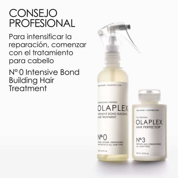 Pack Olaplex Nº0 y Nº3 con texto consejo profesional para intensificar la reparación del cabello