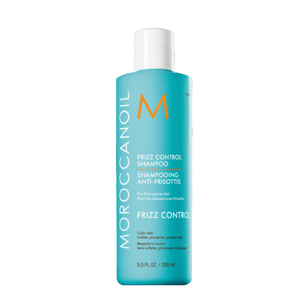 Champú Moroccanoil Frizz Control de 250 ml, seguro para el color, libre de sulfatos, fosfatos y parabenos, diseñado para cabello con frizz.