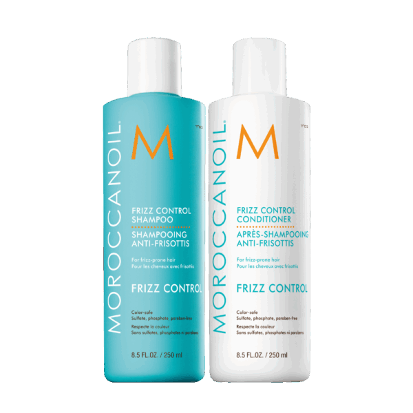 Kit de champú y acondicionador Moroccanoil Frizz Control de 250 ml cada uno, fórmula anti-frizz y protección para el color.