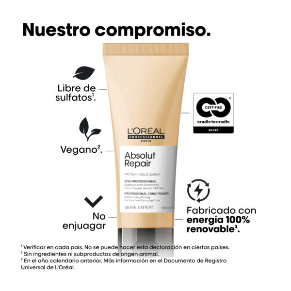 Acondicionador Absolut Repair sin sulfatos, vegano y con energía renovable