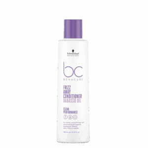 Acondicionador de la marca Schwarzkopf de la línea Frizz Away sobre fondo transparente