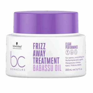Mascarilla de la marca Schwarzkopf de la línea Frizz Away sobre fondo transparente