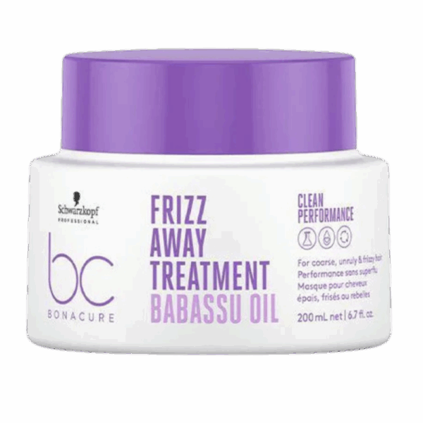 Mascarilla de la marca Schwarzkopf de la línea Frizz Away sobre fondo transparente