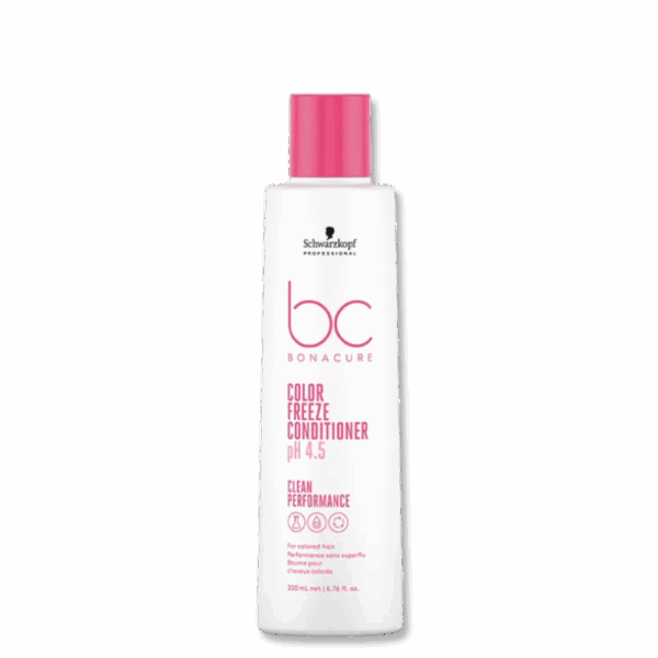 Acondicionador de la marca Schwarzkopf de la línea color freeze sobre fondo transparente