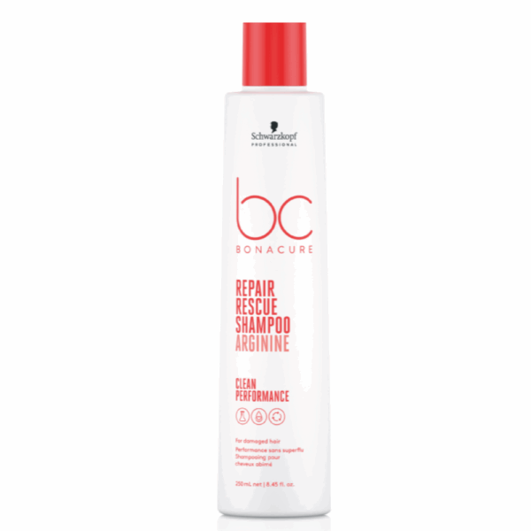 Shampoo de la marca Schwarzkopf de la línea repair rescue sobre fondo transparente