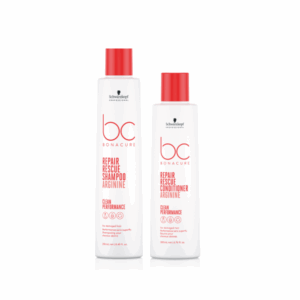 Pack shampoo y acondicionador de la marca Schwarzkopf de la línea repair rescue sobre fondo transparente
