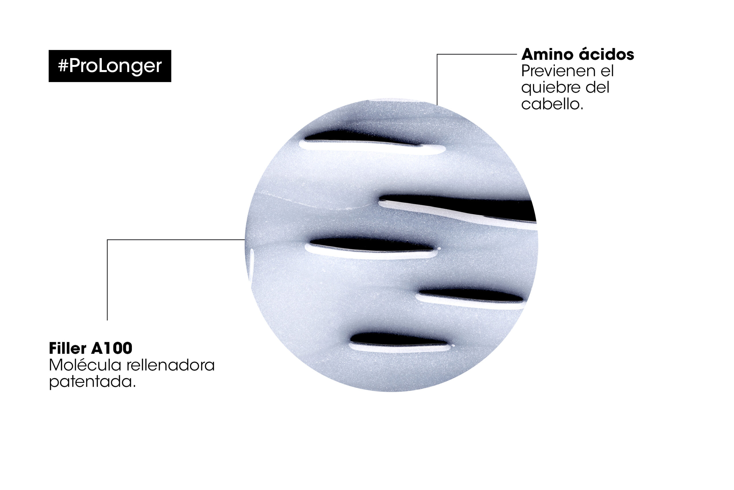 Filler A100 y aminoácidos en fórmula del shampoo Pro Longer