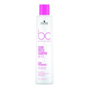 Botella de Shampoo Schwarzkopf Bonacure Color Freeze pH 4.5, 250 ml, ideal para cabellos teñidos, ayuda a conservar el color y proporciona limpieza suave.
