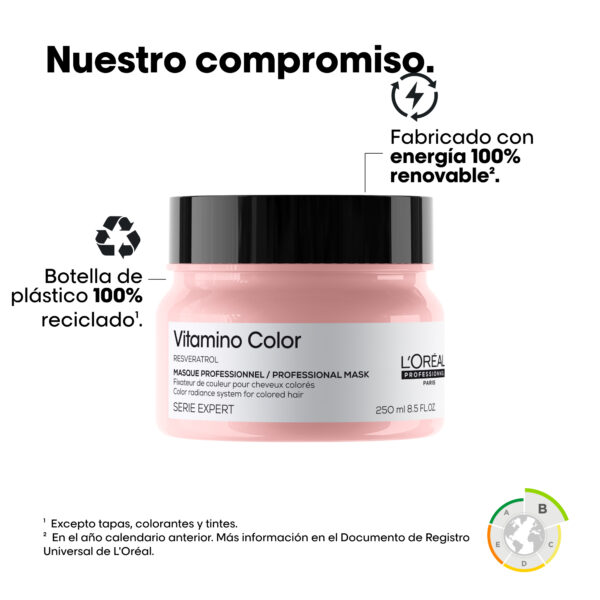 Máscara Vitamino Color en envase reciclado y fabricado con energía renovable