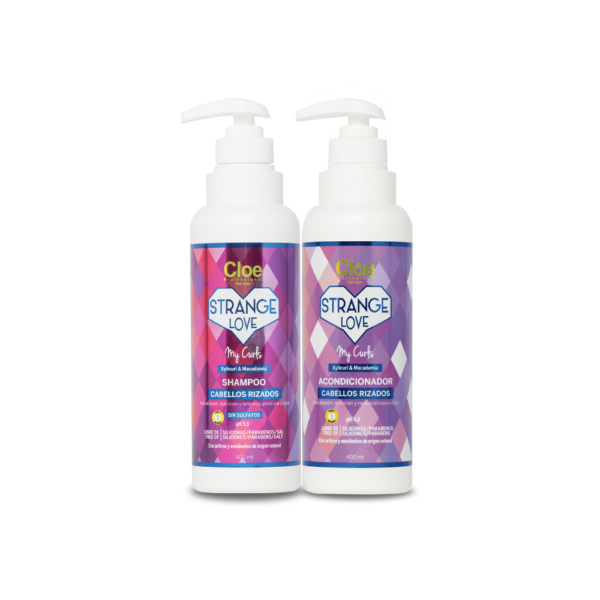 Pack de shampoo y acondicionador Strange Love My Curls para cabellos rizados, con ingredientes de Xylicur y macadamia, libre de sulfatos, siliconas y parabenos