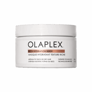 Tarro frontal de la Máscara Rich Hydration de OLAPLEX sobre fondo transparente.