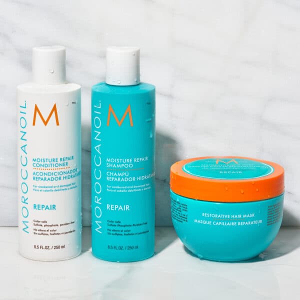 Set completo Moroccanoil Moisture Repair con shampoo, acondicionador y mascarilla
